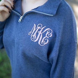 Monogram Quarter Zip Pullover Sweatshirt, Christmas Gift for Her