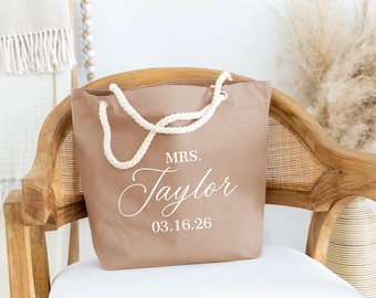 Sac de plage personnalisé pour mariée, cadeaux de célibataire pour la mariée, sac de lune de miel, cadeau de shower de mariage pour la mariée