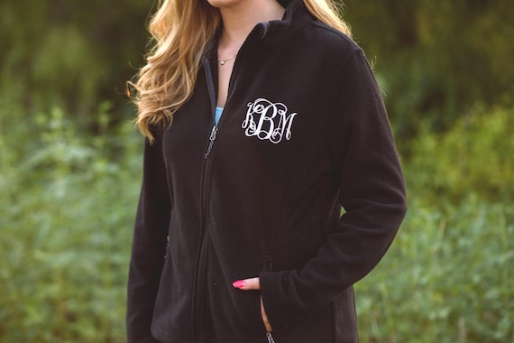 Monogrammed Fleece Jacket, Personalized Full Zip Jacket Women, Custom Embroidered Jacket, Monogrammed Gift for Her
