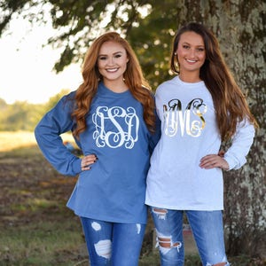 Monogrammed Long Sleeve Shirt, Christmas Gift for Her, Girlfriend Christmas Gift, Gifts under 20 MG001 image 1