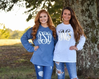 Monogrammed Long Sleeve Shirt, Christmas Gift for Her, Girlfriend Christmas Gift, Gifts under 20 (MG001)