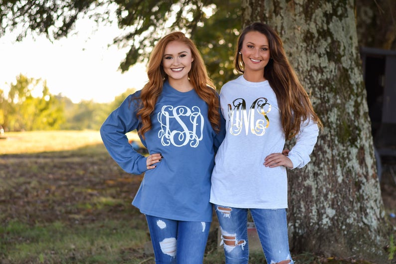 Monogrammed Long Sleeve Shirt, Christmas Gift for Her, Girlfriend Christmas Gift, Gifts under 20 MG001 image 1