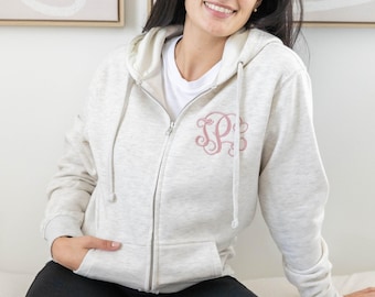 Veste à monogramme ~ Veste à capuche brodée ~ Veste zippée personnalisée ~ Cadeaux pour elle