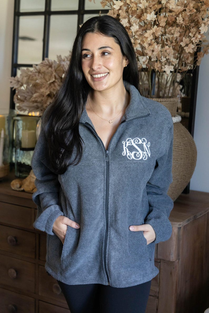 Fleece Jackets for Women, Monogram Full Zip Jacket, Zip Up Womens Jacket Custom Embroidered bild 2