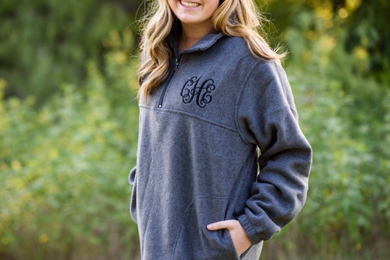 EverlyGrayce Monogrammed Fleece Quarter Zip Pullover Sweatshirt, Christmas Gifts for Her Under 30 D1