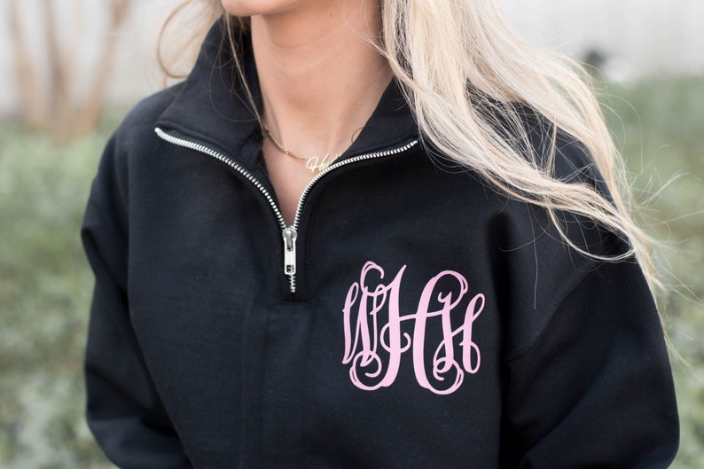 Monogram Quarter Zip Sweatshirt Monogrammed Pullover for Her Personalized Sweatshirt Women Personalized Gift MG003 image 1