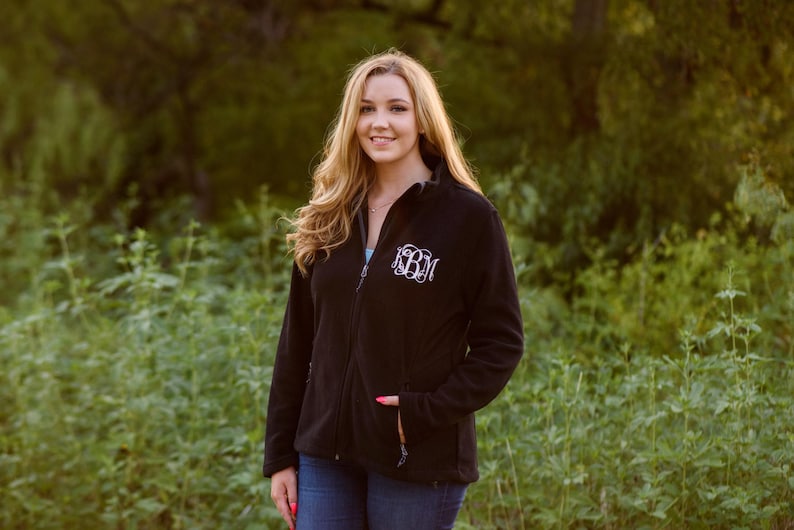 Monogrammed Fleece Jacket, Personalized Full Zip Jacket Women, Custom Embroidered Jacket, Monogrammed Gift for Her image 3