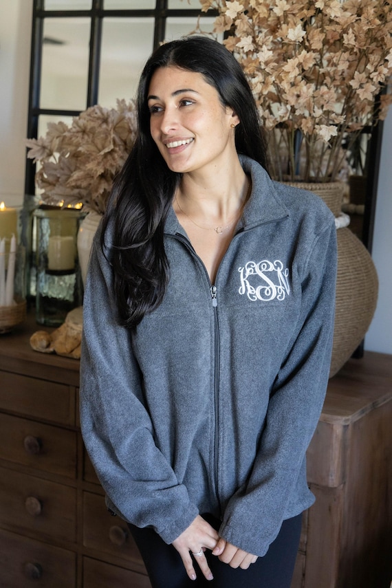 Fleece Jackets for Women, Monogram Full Zip Jacket, Zip Up Womens Jacket Custom Embroidered