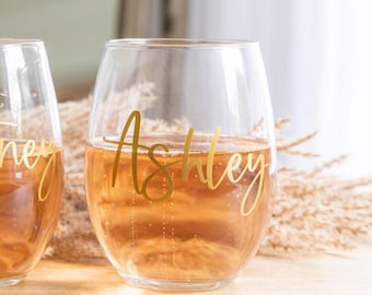 Custom Wine Glass, Personalized Stemless Wine Glasses, Bachelorette Wine Glasses, Bridesmaid Wine Glasses Gift for Bridesmaid Box