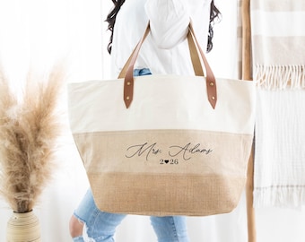 Sac de mariée personnalisé, cadeaux de célibataire pour la mariée, sac de plage personnalisé, cadeau de fiançailles pour la future mariée, cadeau de shower de bébé