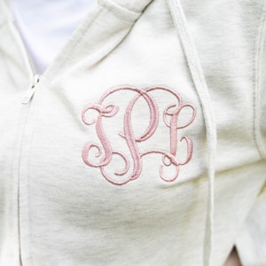 Monogrammed Jacket Embroidered Hoodie Jacket Personalized Full Zip Jacket Gifts for Her A20 image 2