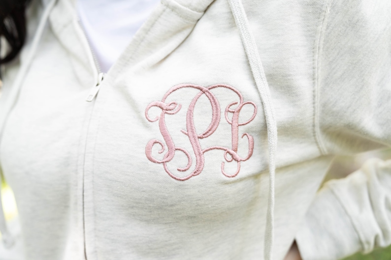 Monogrammed Jacket Embroidered Hoodie Jacket Personalized Full Zip Jacket Gifts for Her A20 image 2