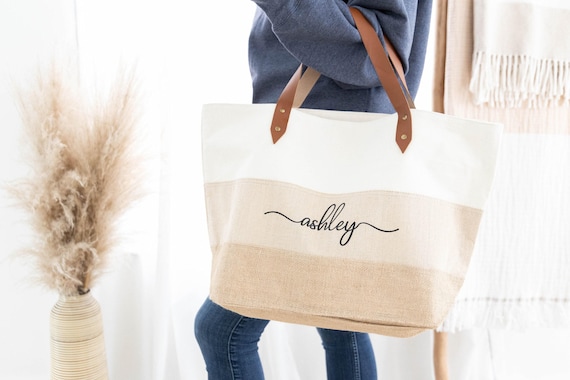 Bridesmaid Beach Bags, Bachelorette Party Bags, Canvas Tote Bag with Zipper, Personalized Beach Bag, Bachelorette Gifts for Bridesmaids