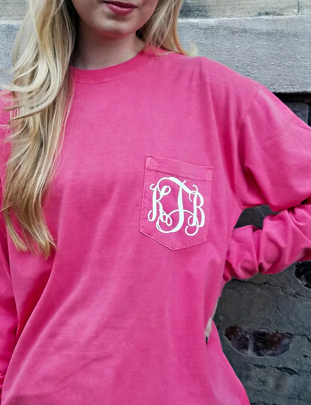 ♡ Comfort Colors Long Sleeve Monogrammed Pocket Tee Shirt