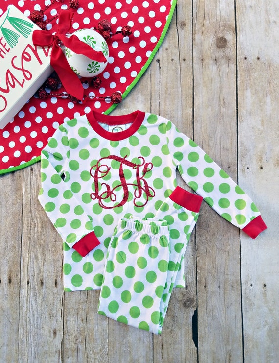 Items similar to Monogrammed Christmas Pajamas Youth Christmas pjs