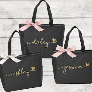Bridesmaid Tote Bags, Personalized Bridesmaid Bags, Custom Tote Bag with Zipper Option, Bridal Party Bridesmaid Gifts