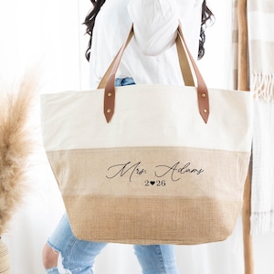 Bride Bag Personalized, Bachelorette Gifts for Bride, Custom Beach Bag, Engagement Gift for Bride to Be, Bridal Shower Gift