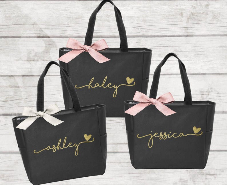 Bridesmaid Tote Bags, Personalized Bridesmaid Bags, Custom Tote Bag with Zipper Option, Bridal Party Bridesmaid Gifts imagem 1