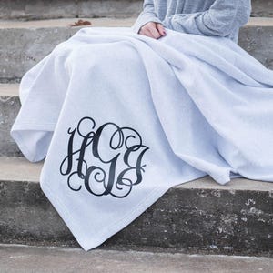 Monogram Blanket ~ Monogrammed Fleece Throw ~ Gift for Her ~ Gift Under image 1
