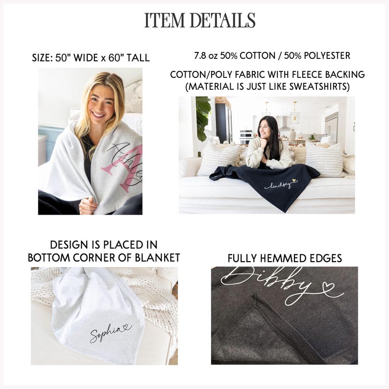 Monogram Blanket ~ Monogrammed Fleece Throw ~ Gift for Her ~ Gift Under image 7