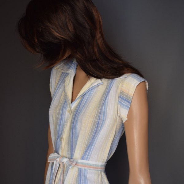 CandyStripe Vintage 1970s Indian Cheesecloth Belted Button Through Blouse