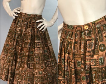 Ligurian Print Skirt | 1950s Novelty Print Skirt | Printed Cotton 50s Skirt