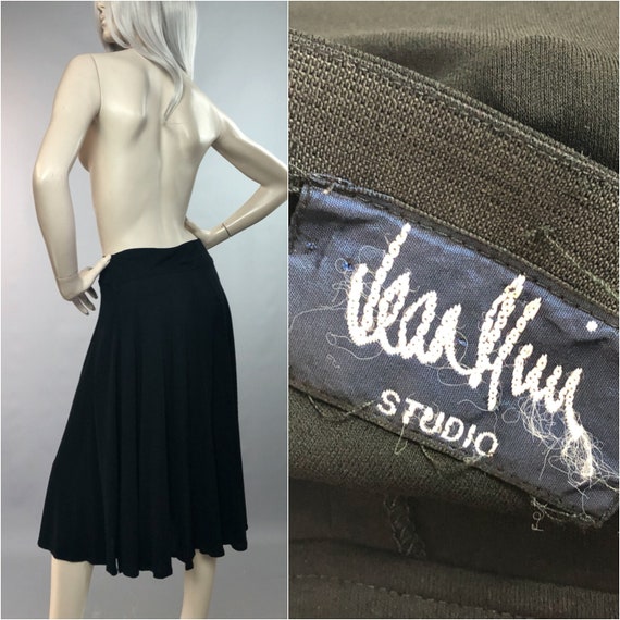 JEAN MUIR Skirt | Deep Waist Midi | Black 80's Ski