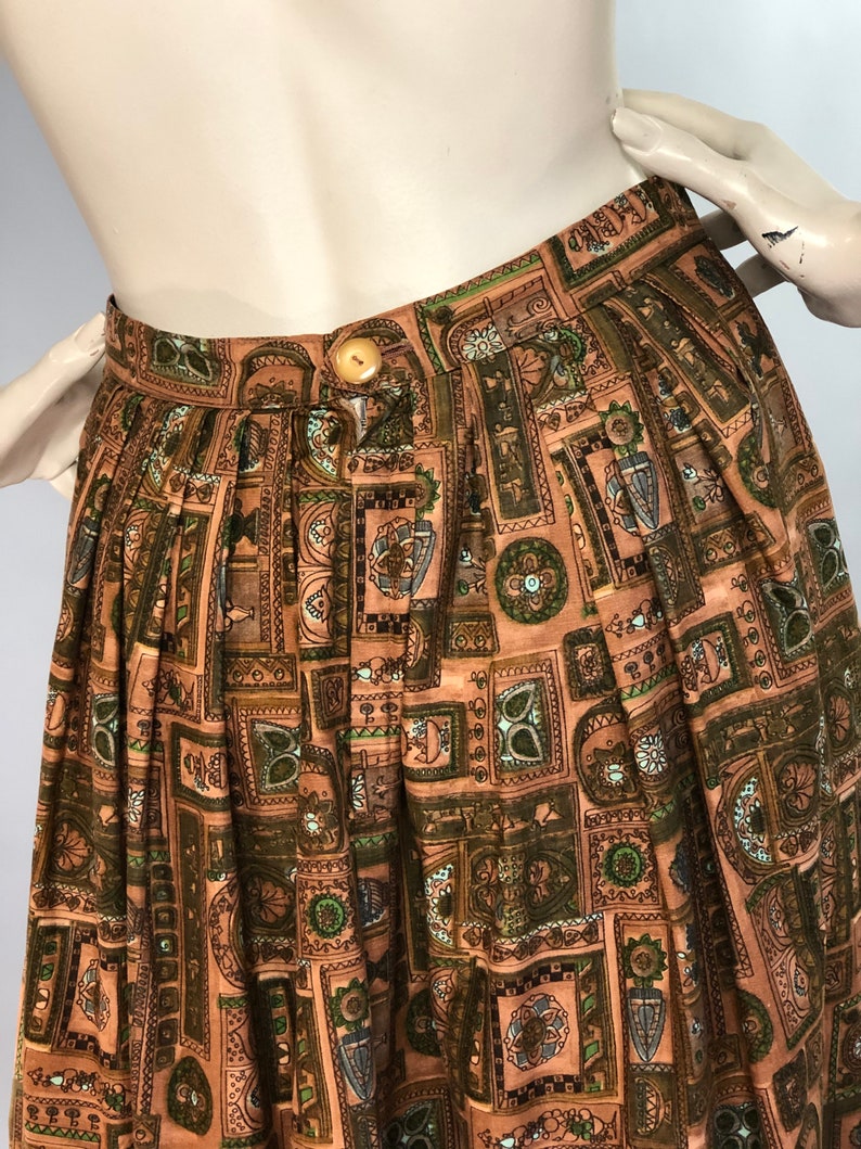 1950s Novelty Print Skirt Printed Cotton 50s Skirt Ligurian Print Skirt