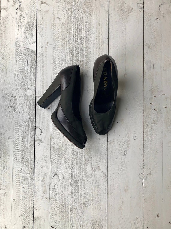 PRADA Leather Heels | Brown Textile Shoes | Peep T