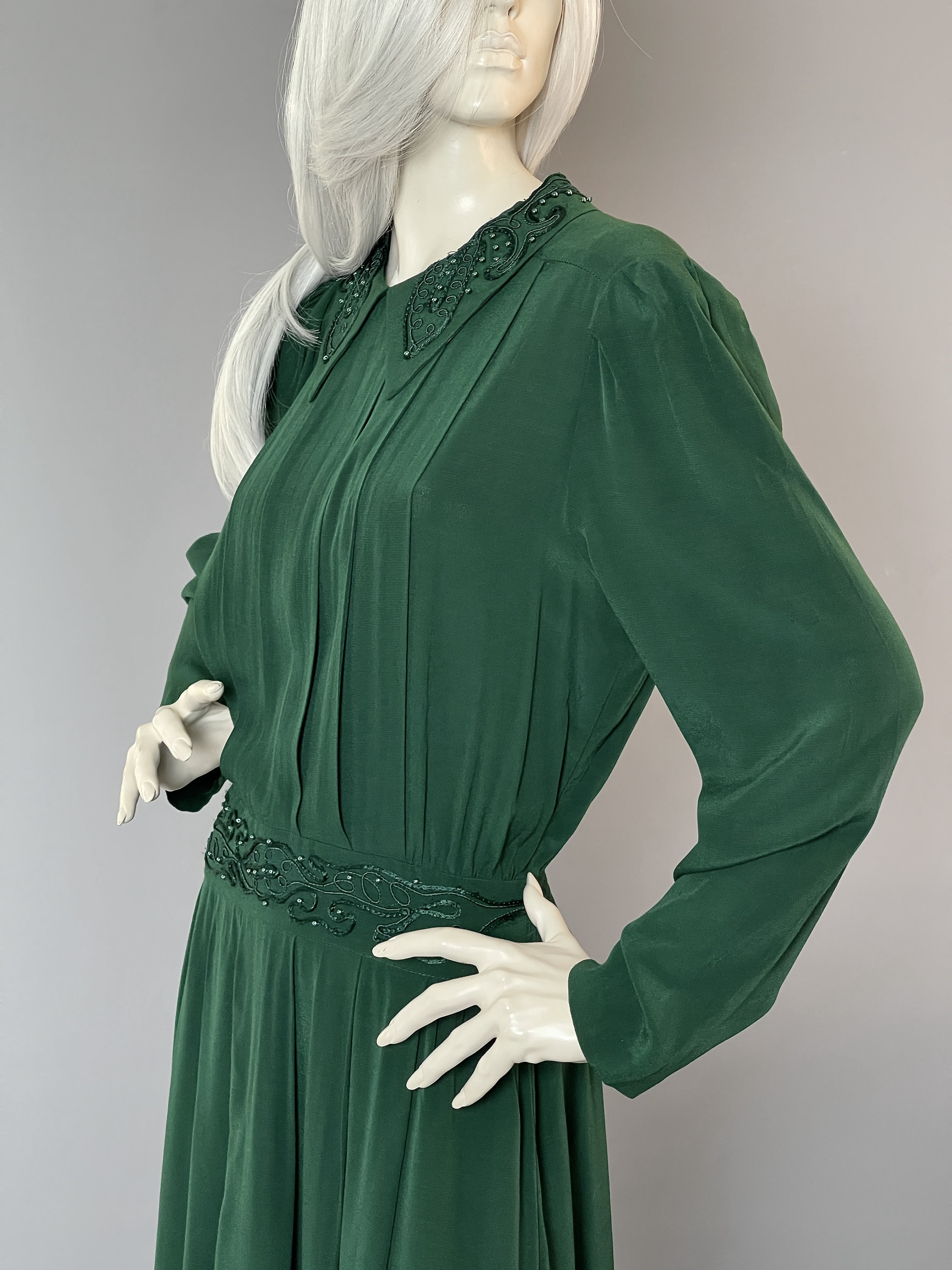 Karin Stevens Gown | 1980s Drop Waist Dress | Forrest Green Frock