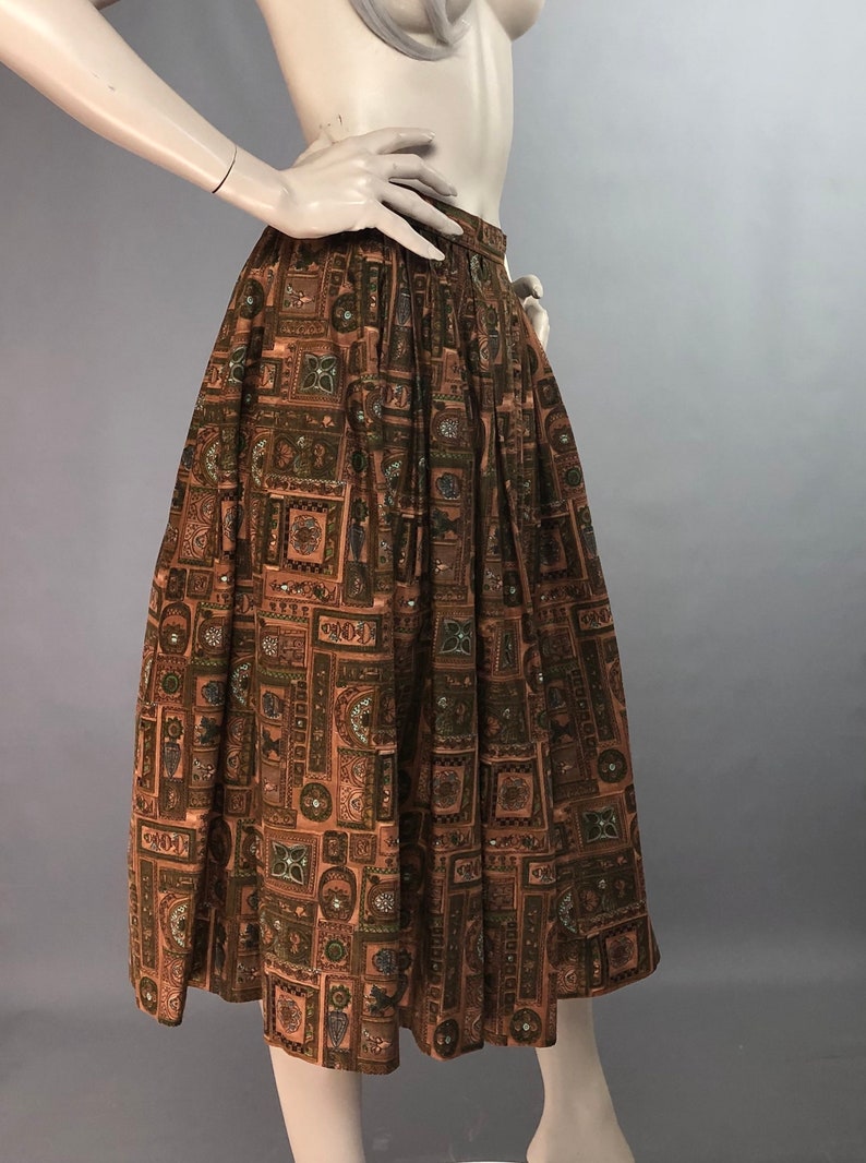 1950s Novelty Print Skirt Printed Cotton 50s Skirt Ligurian Print Skirt