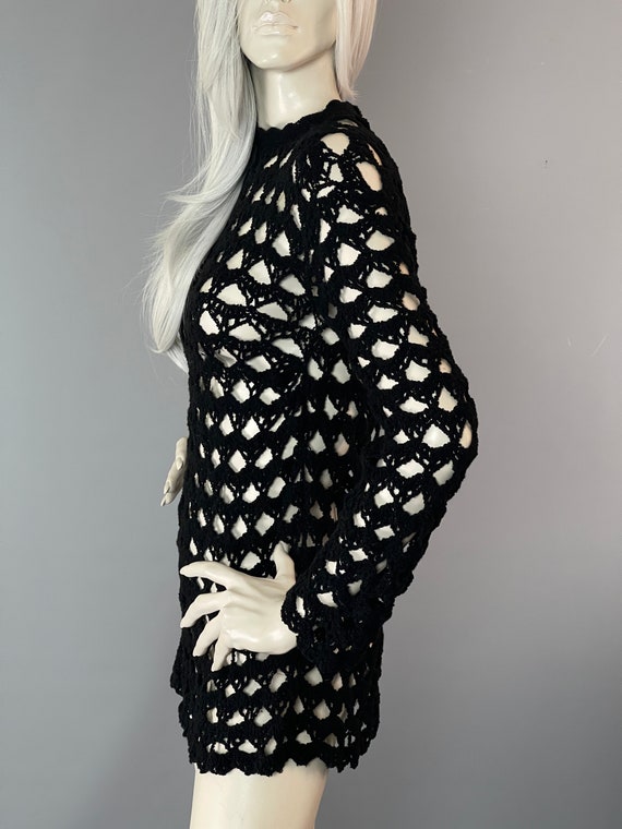 Custom Boutique Dress | 1960s Crochet Dress | Bla… - image 7