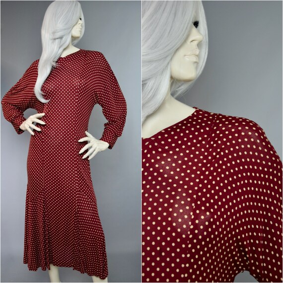 JEAN MUIR Gown | Dotty Scarlet Frock | 80s Dolman