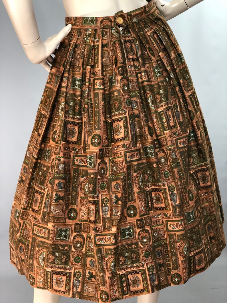1950s Novelty Print Skirt Printed Cotton 50s Skirt Ligurian Print Skirt