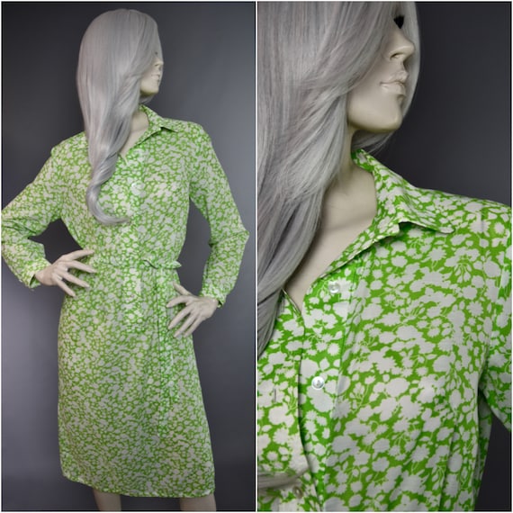 California Cottons Dress | 1970s Shirt Dress | Gre