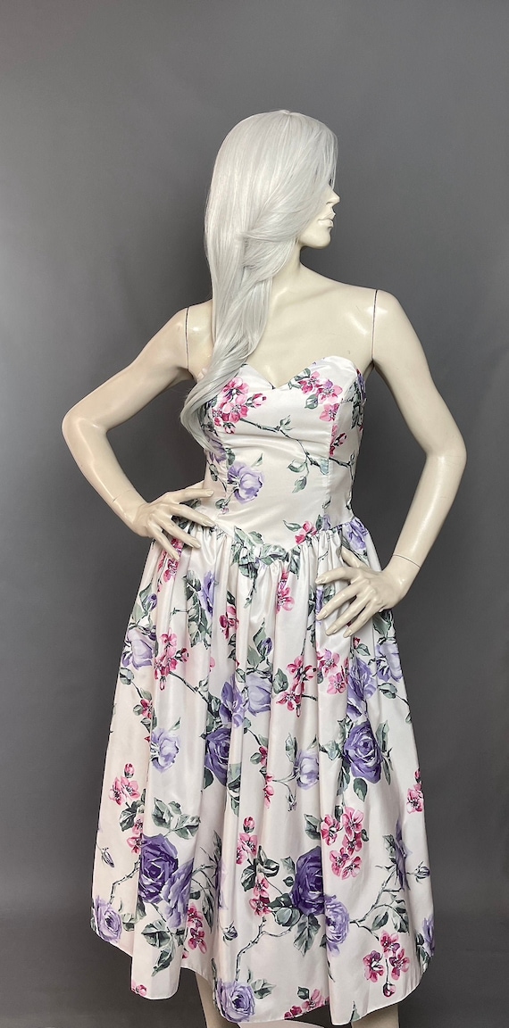 Ariella Bustier Dress | Ivory Party Dress | 80s Floral Frock