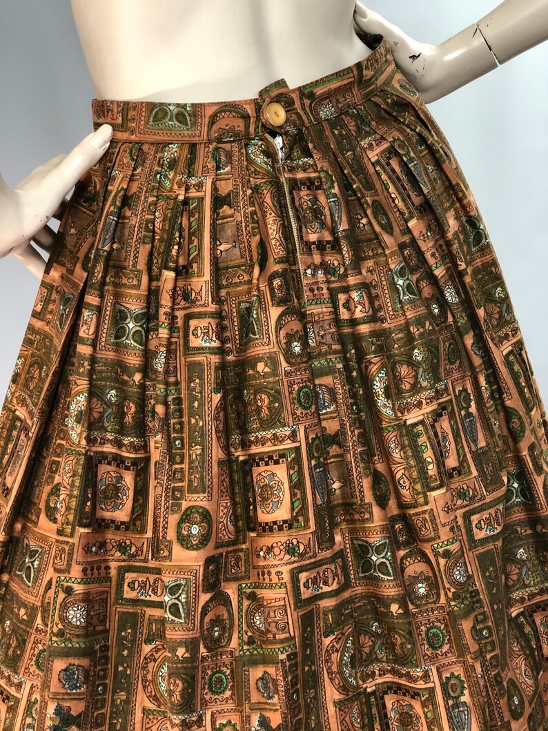 1950s Novelty Print Skirt Printed Cotton 50s Skirt Ligurian Print Skirt