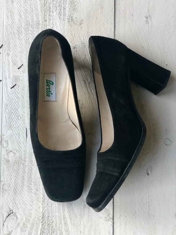 Bertie Suede Shoes | 90s Black Pumps |  Square To… - image 5