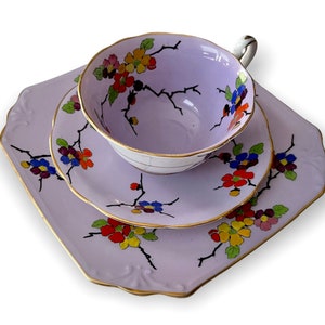 Mauve EB Foley Trio Hand Painted China Tea Cup Saucer & Plate Teacup Set