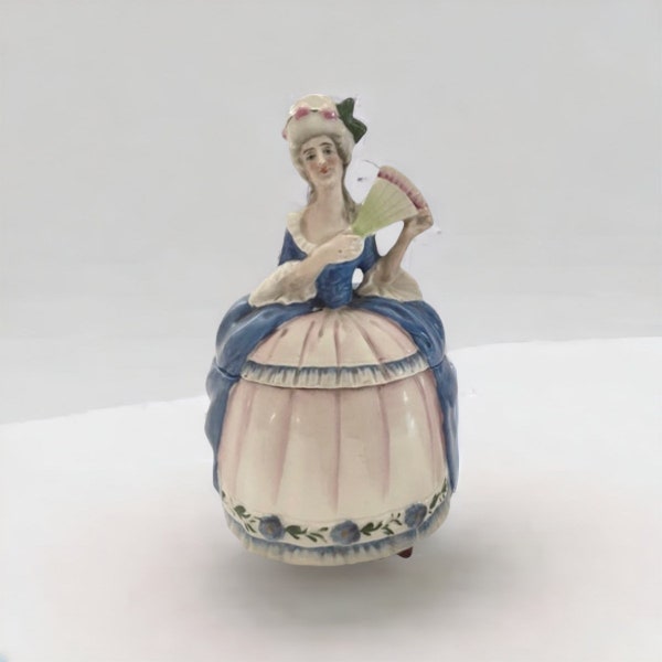 Beautiful German Powder Box Dresser Jar Half Doll Lady Trinket Box