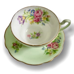 Juego de taza y platillo de té de porcelana Foley, color verde, &quot;Foley Tulip&quot;
