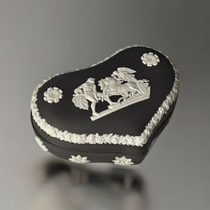 Beautiful Black Wedgwood Heart Shaped Jasperware Trinket Box