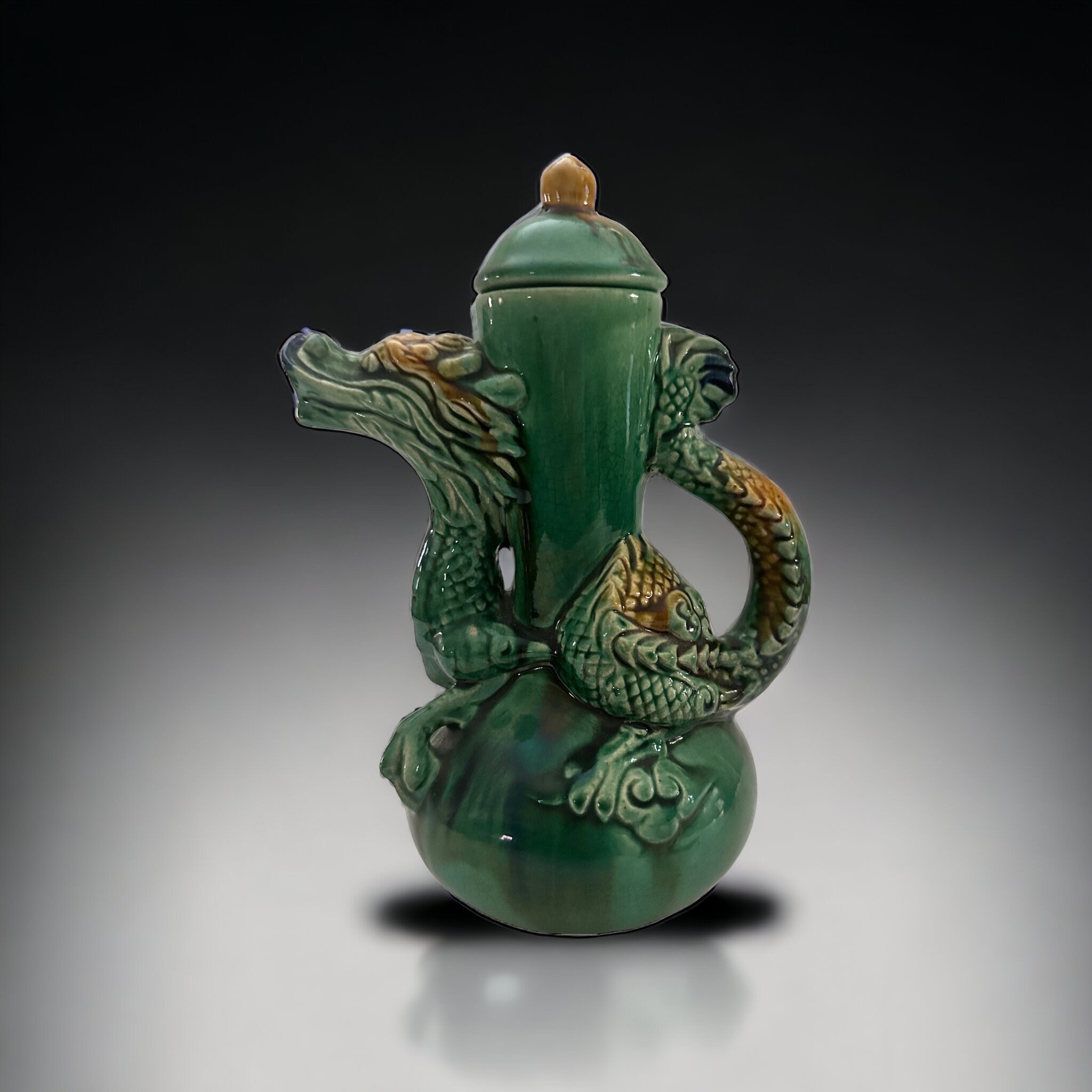 goujin pot 中古 Antique Awaji Sencai Glaze Japanese Dragon Pot With Lid - Etsy