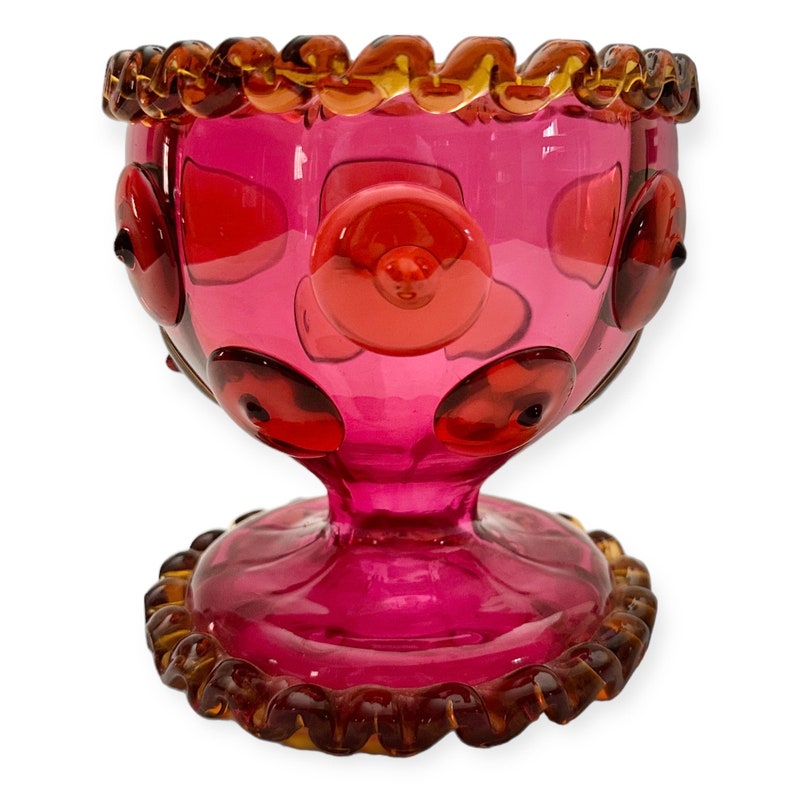 Prunt Art Nouveau Kralik Cranberry Glass Vase With Amber Applied Prunts and ...