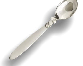 May include: A silver teaspoon with a decorative handle. The handle has a floral design.