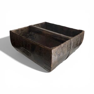 Antique Provincial Square Chinese Metal Bound Wood Rice Measuring Basket Bucket Circa 1900