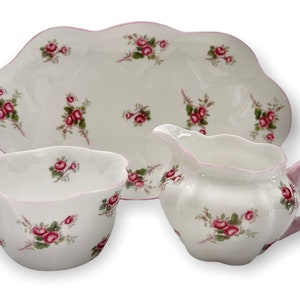 Shelley Bridal Rose Dainty Creamer Sugar & Tray