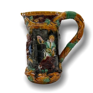 Grote Franse majolica-kan met barbitine-kan uit Vlaanderen Dansers