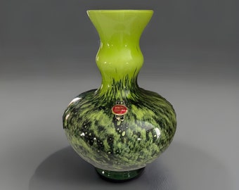 V. B. Opaline Florence Glass Vase Lime Green Black Vetreria Borgonovo Empoli region Italy