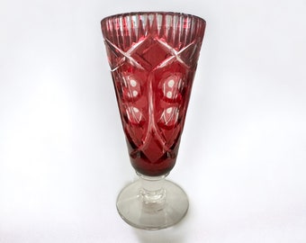Hand Cut German Lead Crystal Cranberry Cut to Clear Flower Vase - Etsy